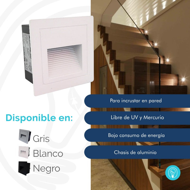 Aplique LED Empotrable para Nichos Cuadrado Luz Cálida