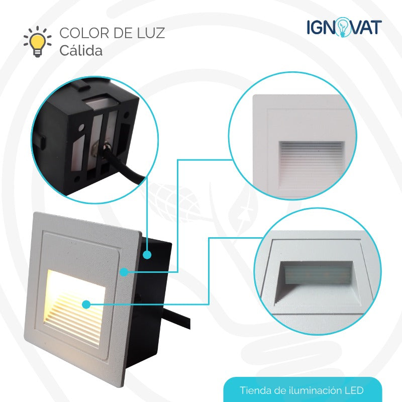 Aplique LED Empotrable para Nichos Cuadrado Luz Cálida