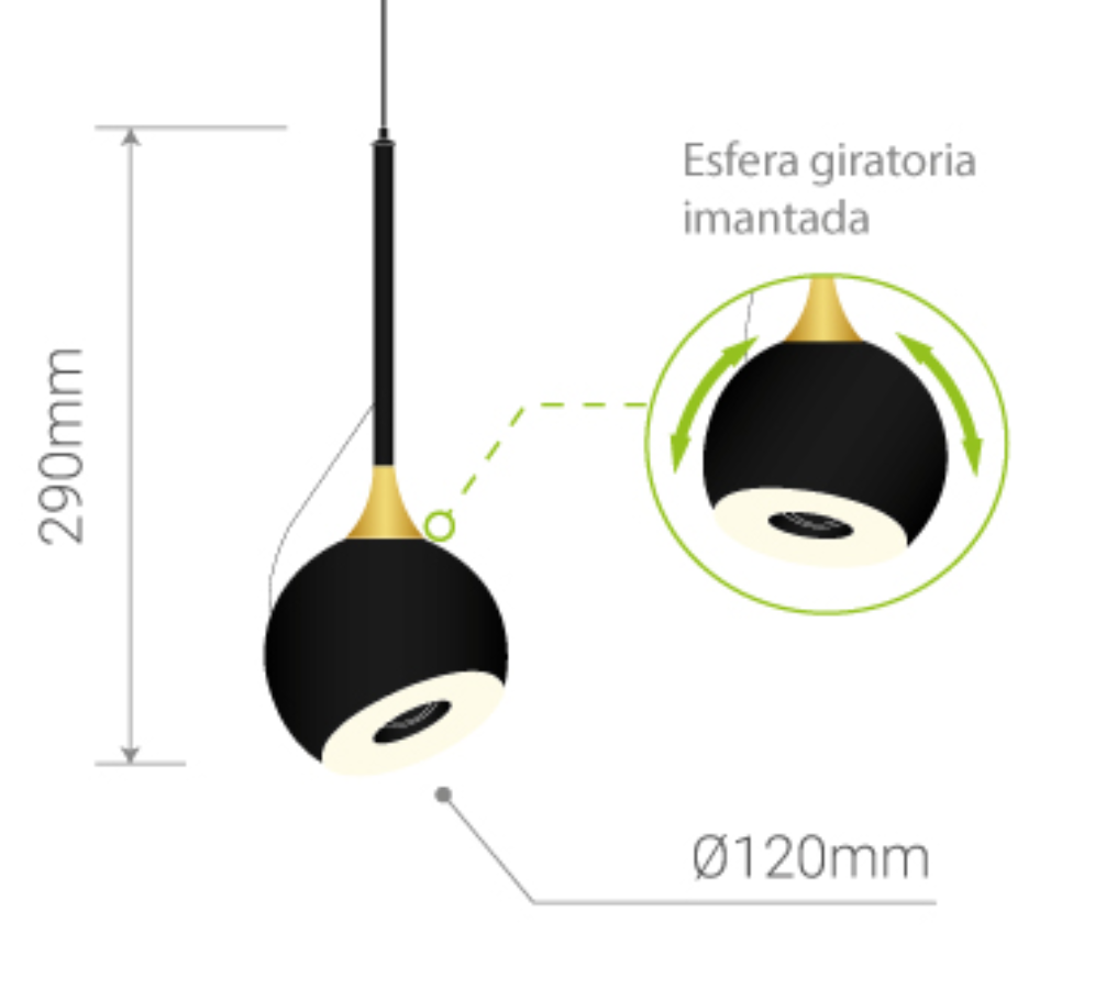 Lámpara Colgante LED Moderna con Esfera Magnética Giratoria 360° 6W - Luz Cálida