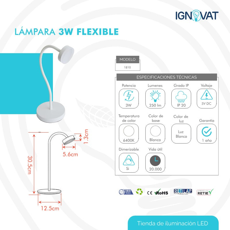 Lámpara de escritorio LED con puerto USB integrado