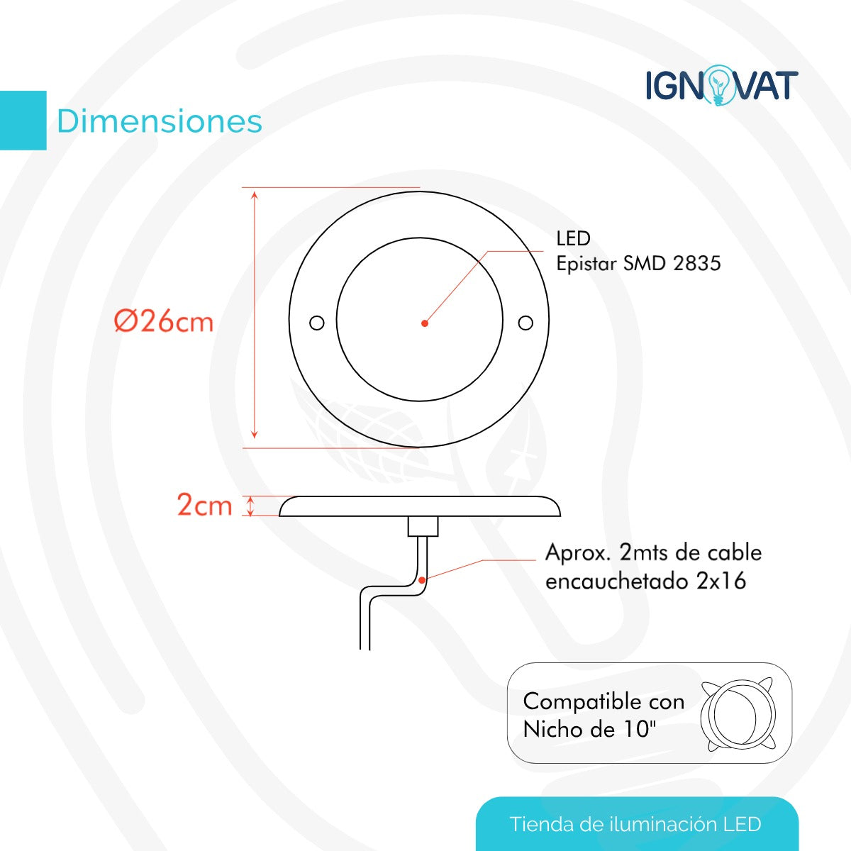 Luz LED sumergible para piscina moderna