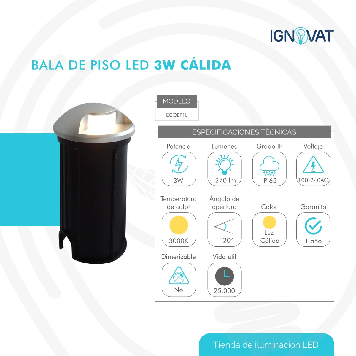 Luminaria LED de piso, diseño moderno y minimalista