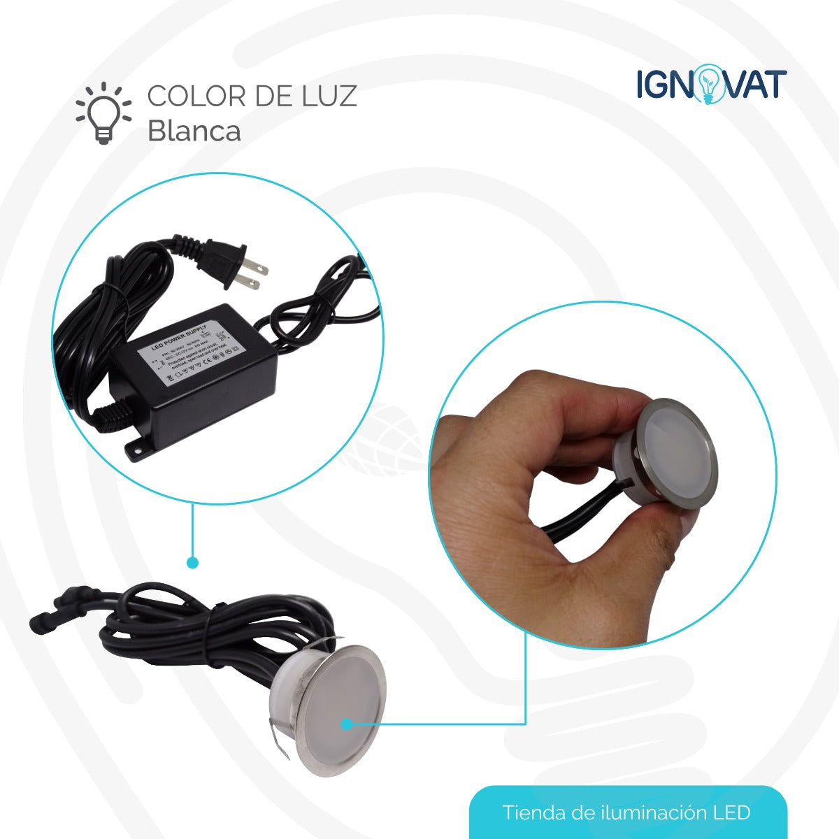 Vista lateral de luz LED para escalera, ideal para interiores