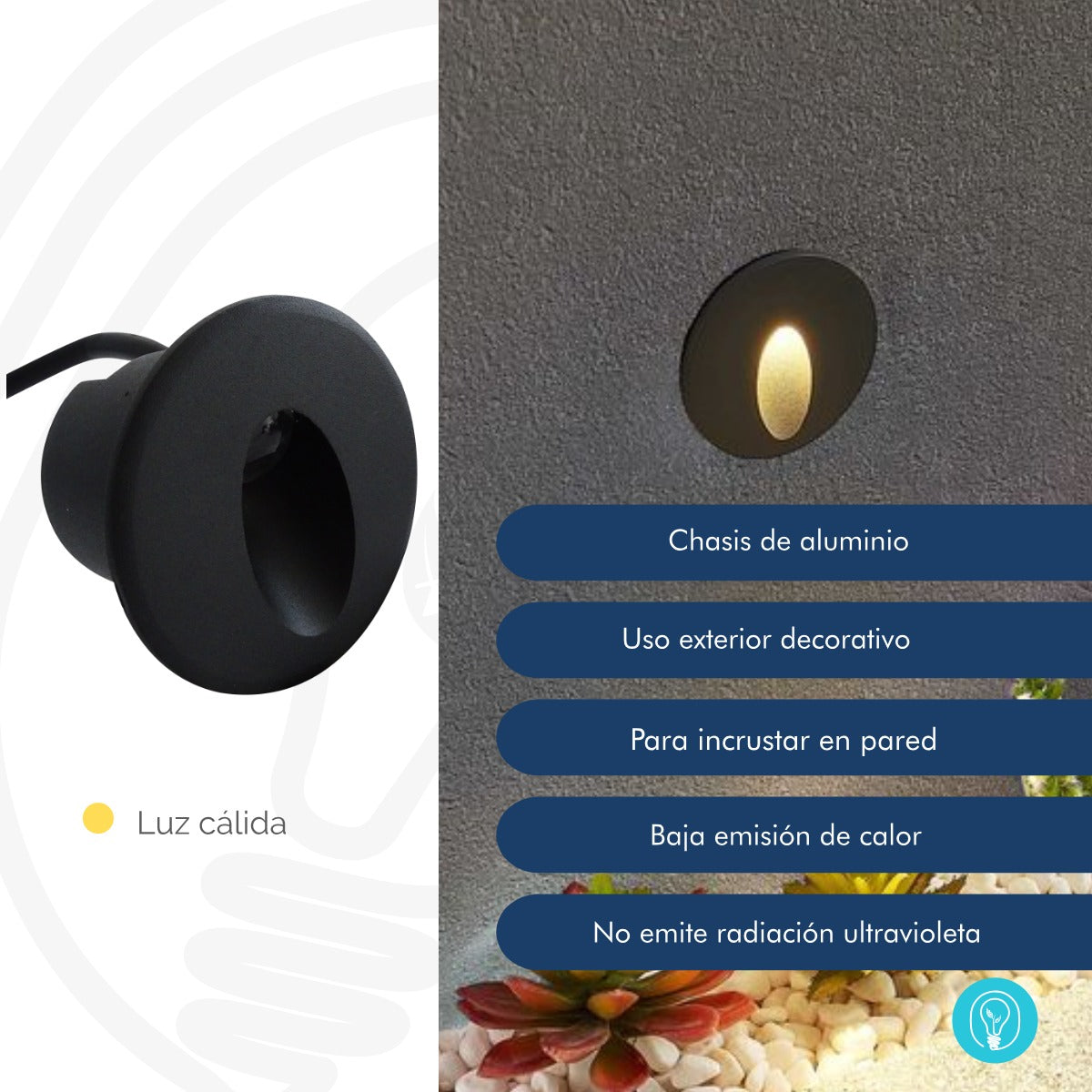 Aplique LED Empotrable para Nichos Redondos Luz Cálida