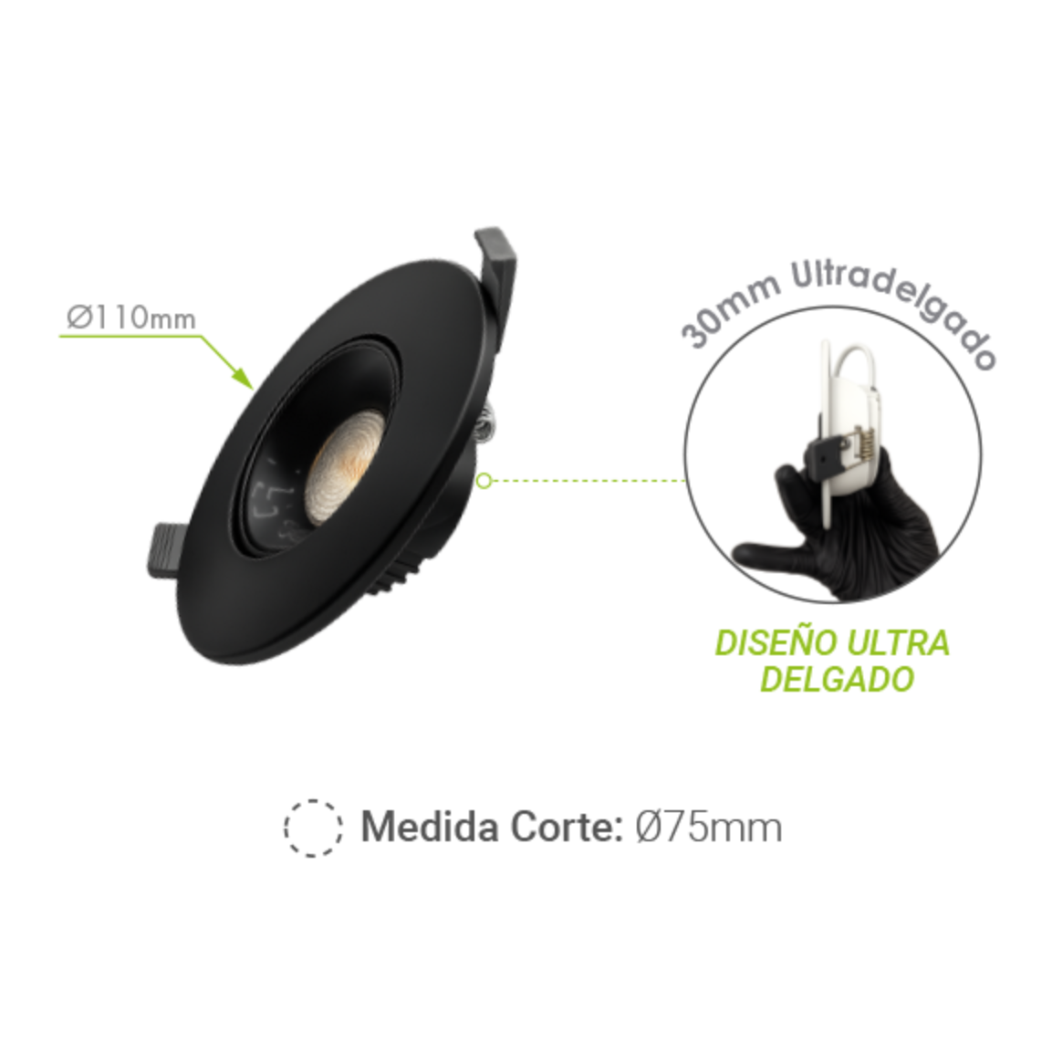 Bala Downlight LED 12W en Aluminio - 3 Tonos de Luz (3CCT)