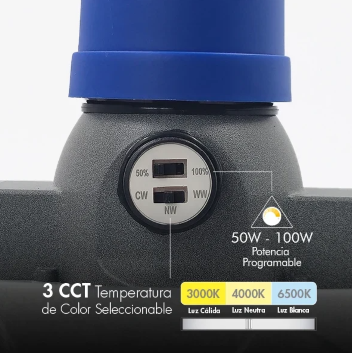 Lámpara LED para Parques 50W/100W Ajustable - 3 Tonos de Luz (3CCT) y Fotocelda