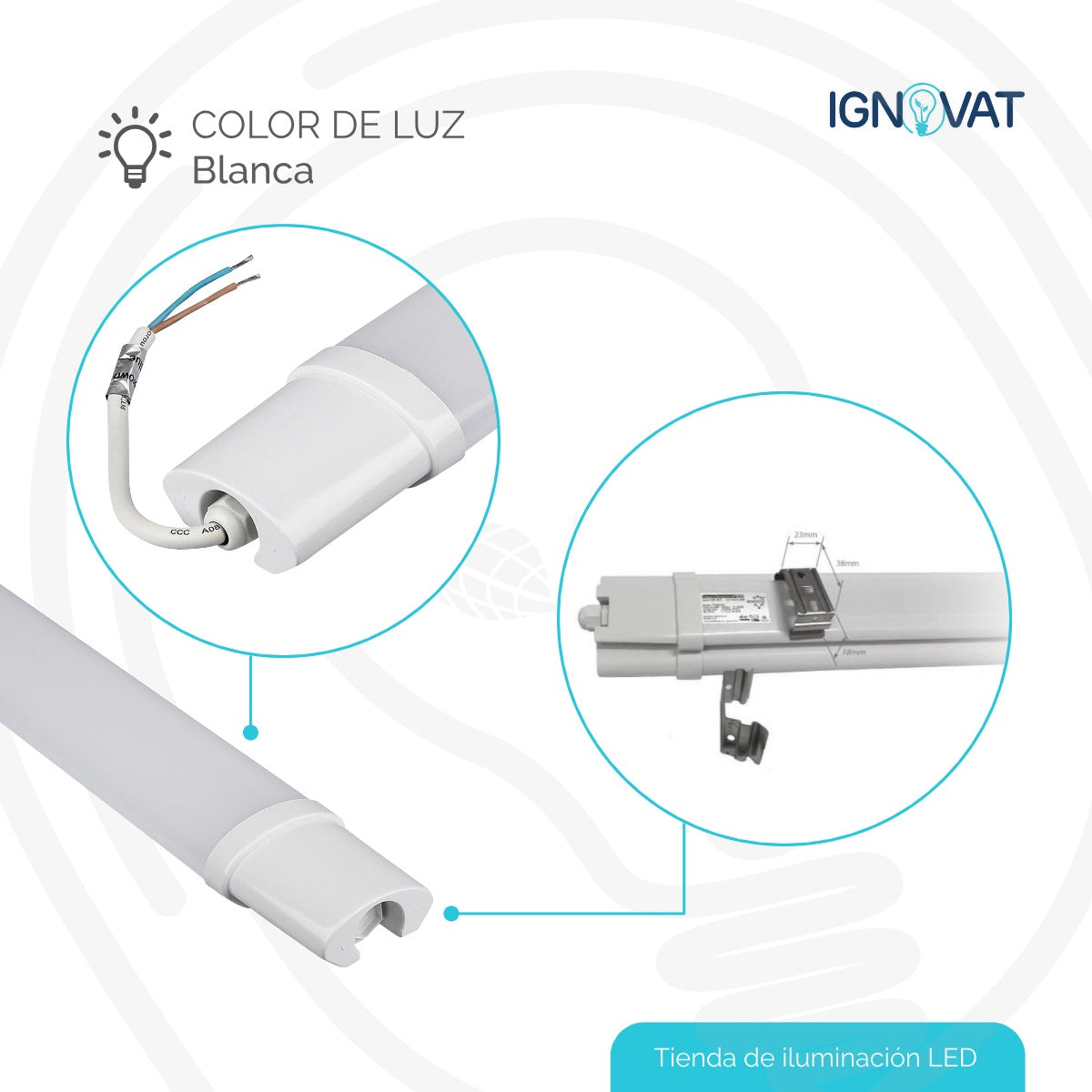 Lámpara LED hermética industrial, resistente al agua y polvo