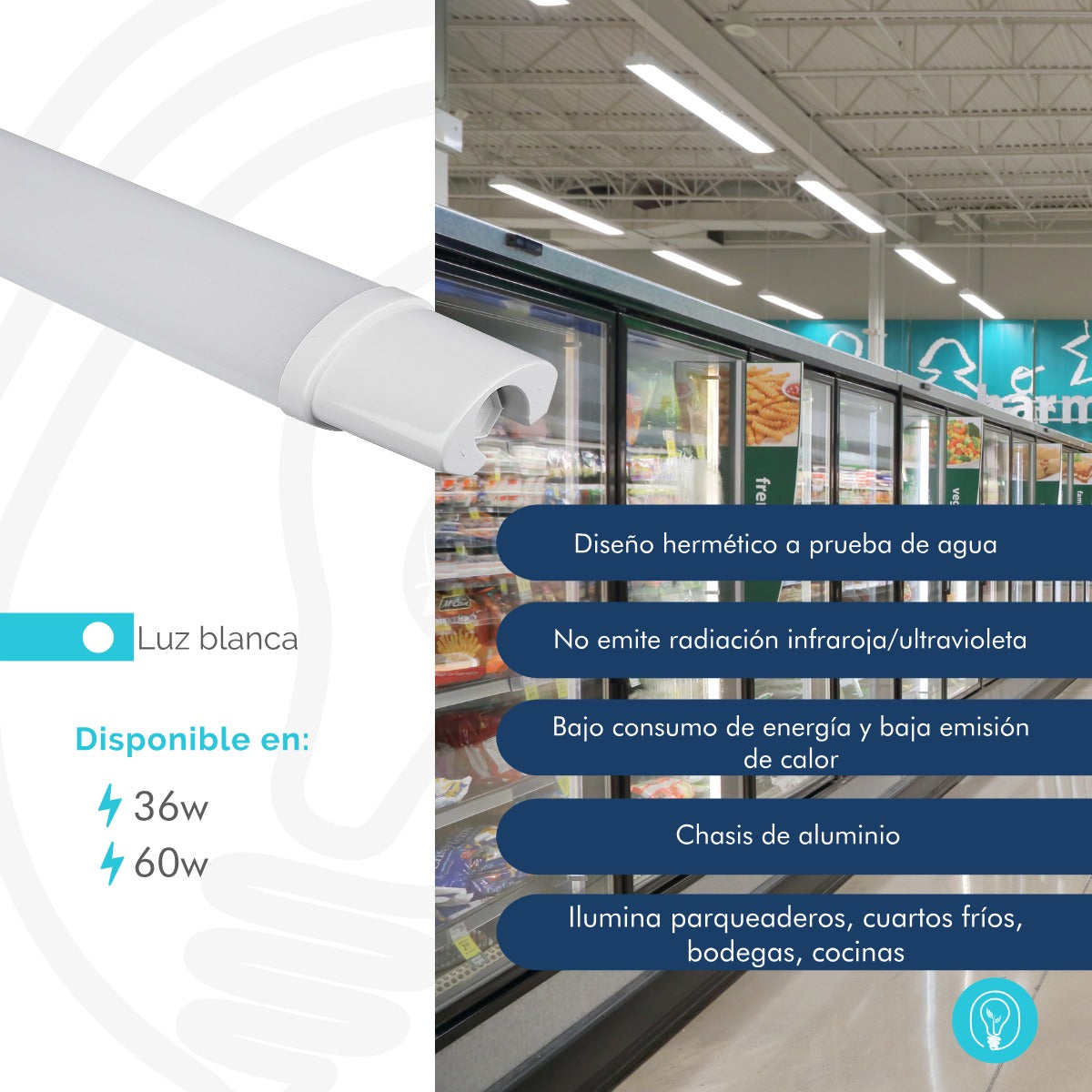 Lámpara LED hermética industrial en entorno de fábrica