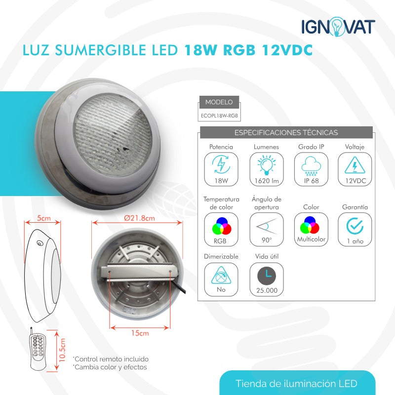 Luz LED sumergible para piscina moderna