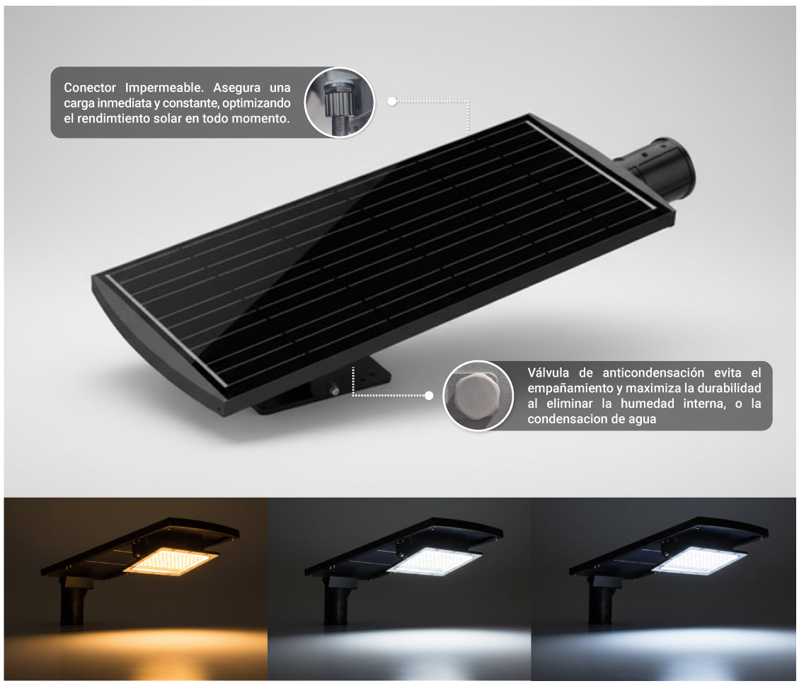 Luminaria Solar LED 240W Autónoma - 3 Tonos de Luz (3CCT) y Control Remoto | IP66