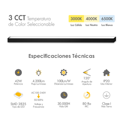 Luminaria lineal LED 3 CCT 42W