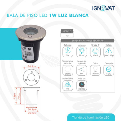 Luminaria de Piso de 1W en Acero Inoxidable - Luz Blanca para Nicho