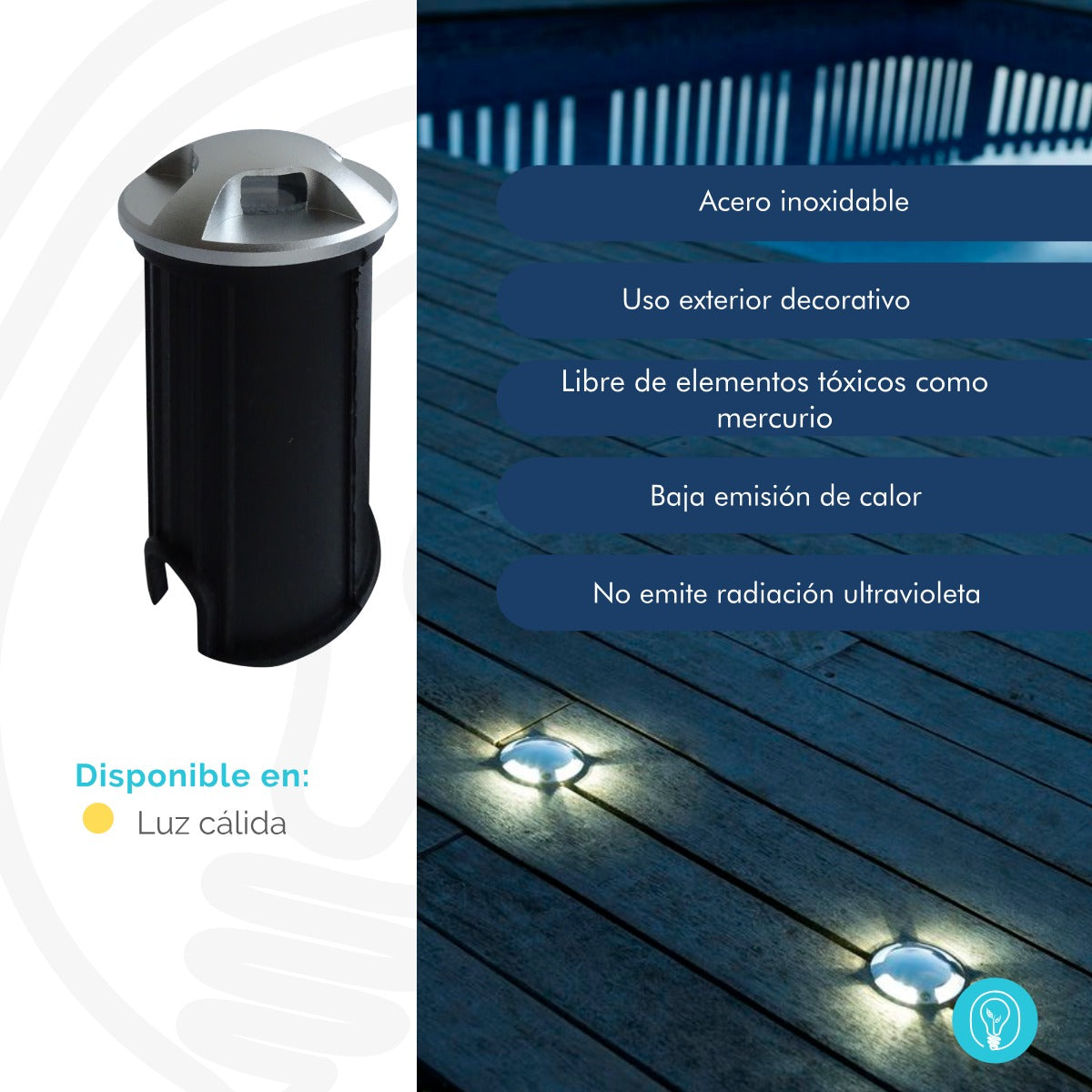 Luminaria de Piso de 3W en Acero Inoxidable - Luz Cálida, Iluminación a 4 Lados 360°