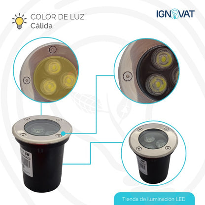 Luminaria de Piso de 3W en Acero Inoxidable - Luz Cálida para Nicho