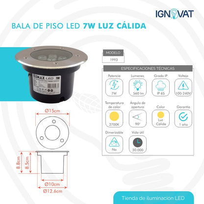 Luminaria de Piso de 7W en Acero Inoxidable - Luz Calida para Nicho