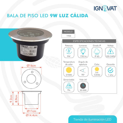 Luminaria de Piso de 9W en Acero Inoxidable - Luz Cálida para Nicho