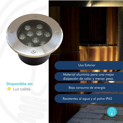 Luminaria de Piso de 9W en Acero Inoxidable - Luz Cálida para Nicho