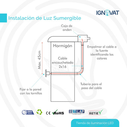 Luminaria Subacuática de 12W en ABS - Luz RGB para Piscina, Jacuzzi e Instalación en Nicho de 1.8"