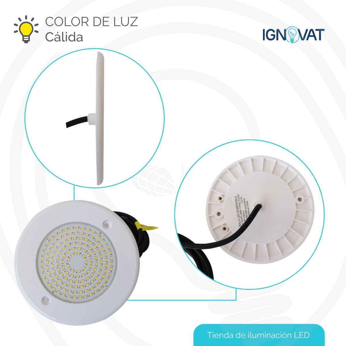 Luminaria Subacuática de 12W en ABS - Luz Cálida, Compatible con Nicho de 6" de la Marca Pentier