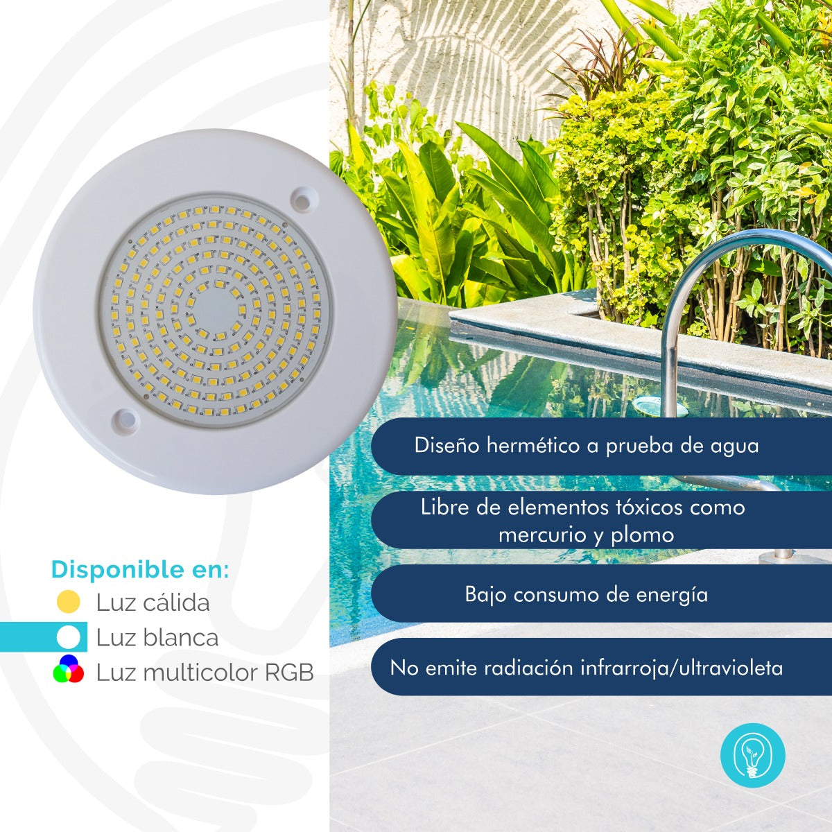 Luminaria Subacuática de 12W en ABS - Luz Cálida, Compatible con Nicho de 6" de la Marca Pentier