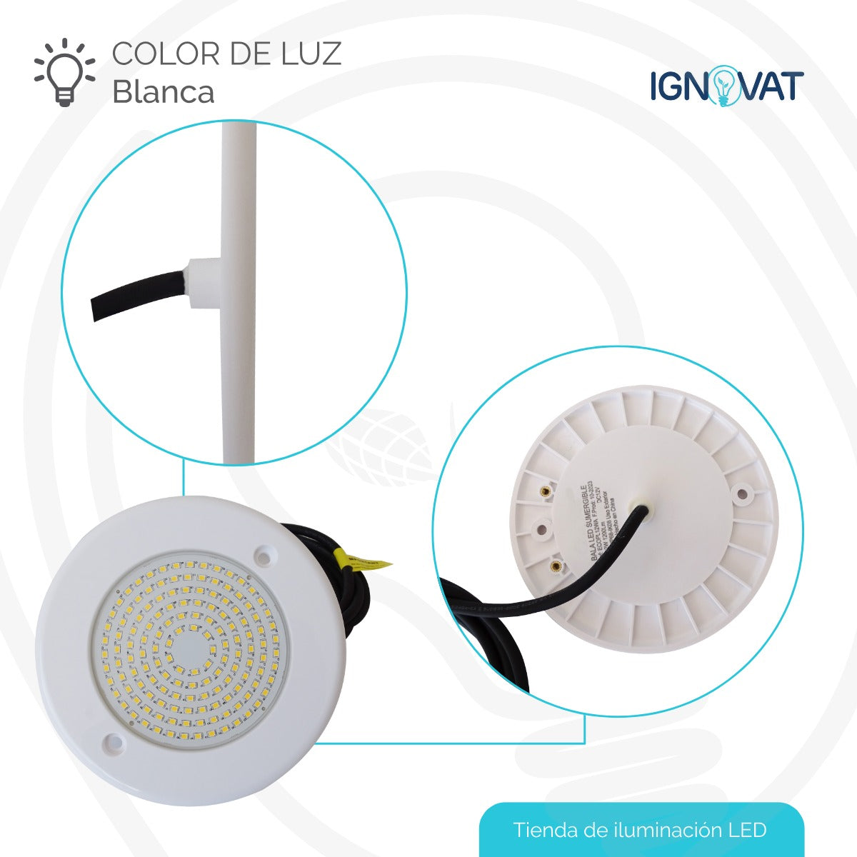 Luminaria Subacuática de 12W en ABS - Luz Blanca, Compatible con Nicho de 6" de la Marca Pentier