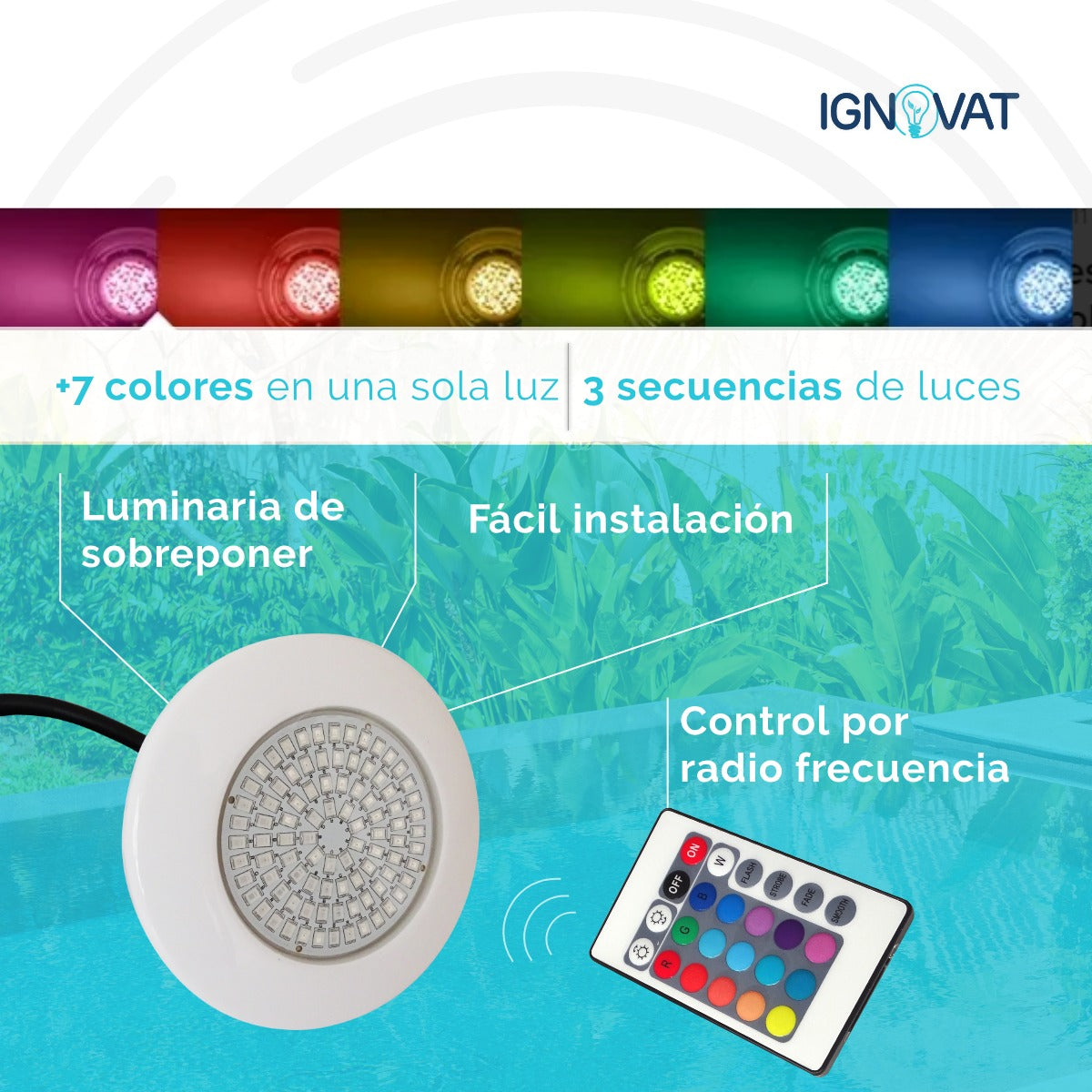 Luminaria Subacuática de 8W en ABS - Iluminación RGB Sumergible para Piscina y Jacuzzi