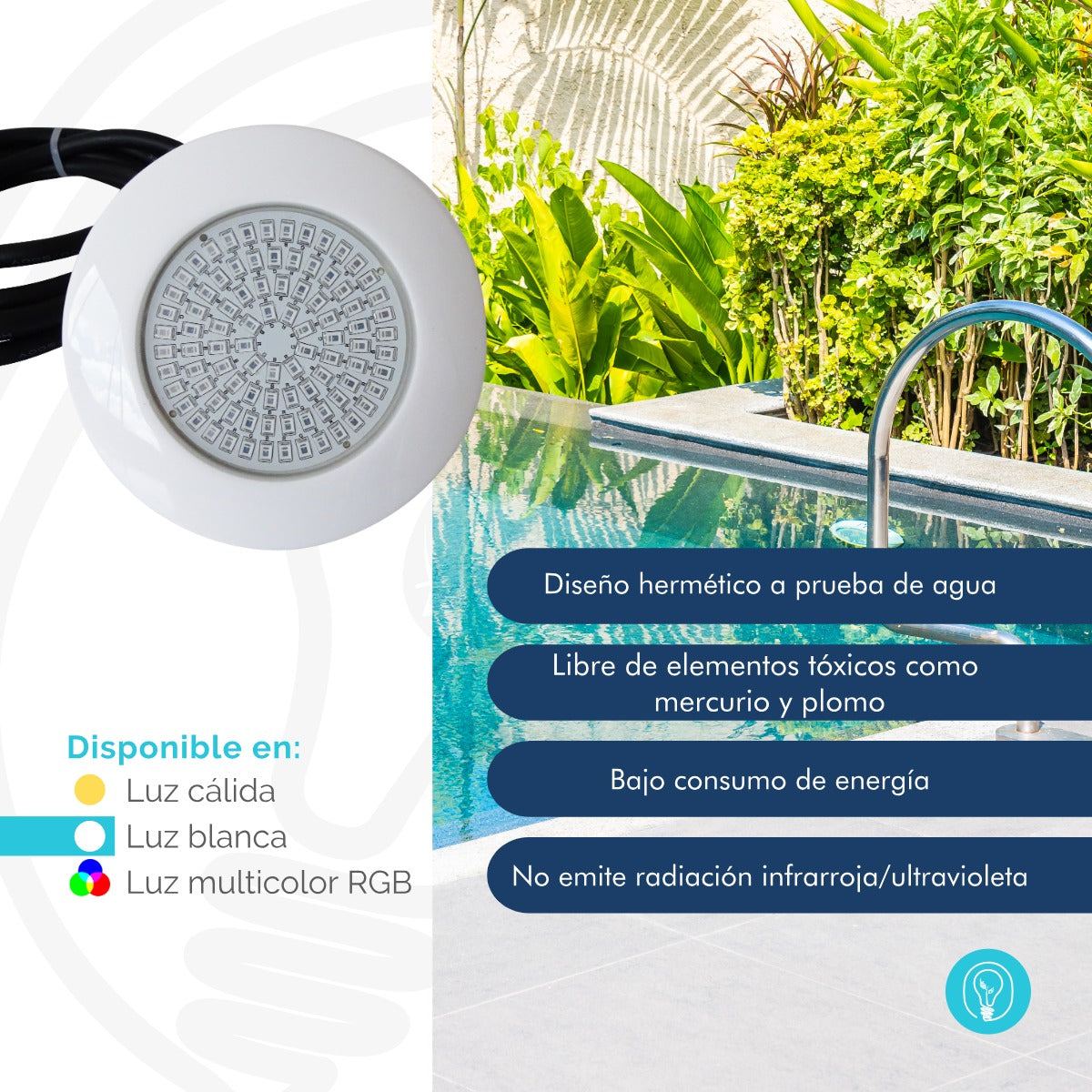 Luminaria Subacuática de 8W en ABS - Luz Blanca para Piscina y Jacuzzi