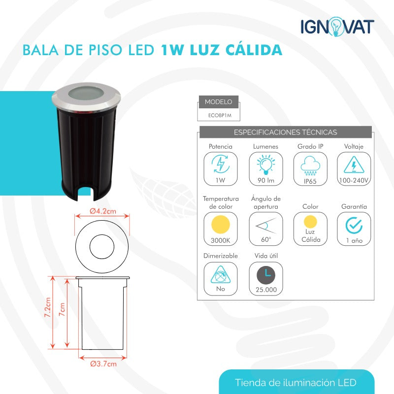 Luminaria de Piso Mini de 1W en Acero Inoxidable - Luz Cálida para Nicho