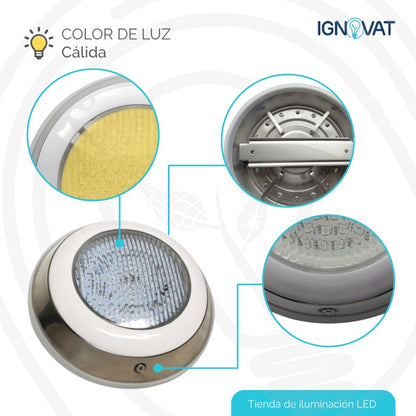 Luminaria Sumergible LED 18W en Acero inoxidable Luz Calida Para Piscina y Jacuzzi