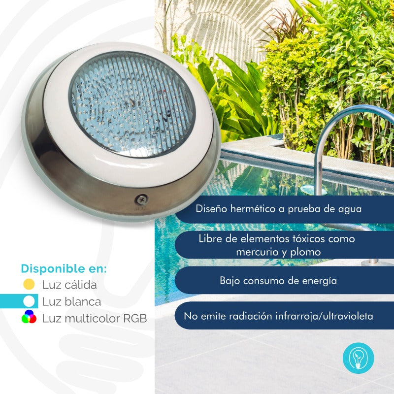 Luminaria Sumergible LED 18W en Acero inoxidable Luz Blanca Para Piscina y Jacuzzi