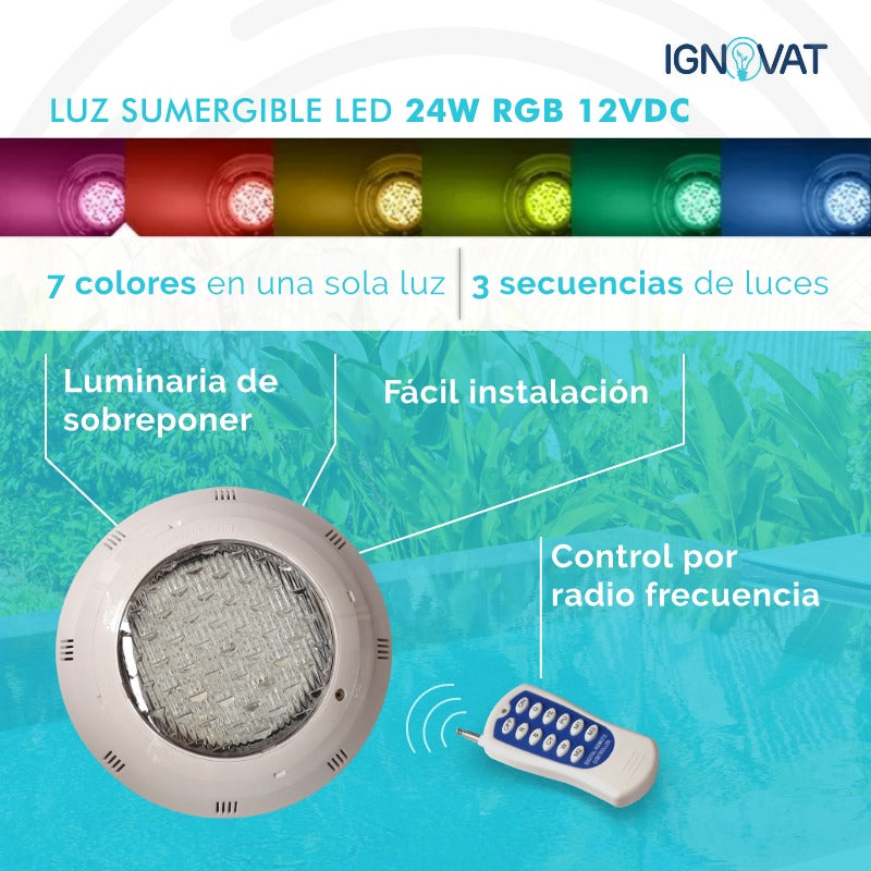 Luminaria Subacuática de 24W en ABS - Iluminación RGB Sumergible para Piscina y Jacuzzi