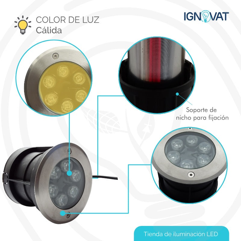 Luminaria Sumergible LED 6W en Acero inoxidable Luz Calida Para Piscina y Jacuzzi