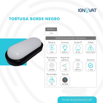 Aplique de pared sobreponer tipo Tortuga Borde Negro luz Blanca